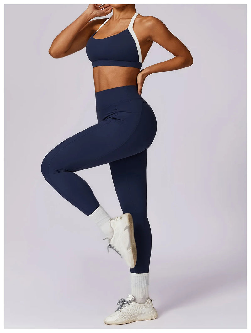 2 Pieces Women Tracksuit Yoga Set Workout Sportswear Gym Clothing Fitness Long Sleeve Crop Top High Waist Leggings Sports Suits