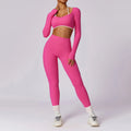 2 Pieces Women Tracksuit Yoga Set Workout Sportswear Gym Clothing Fitness Long Sleeve Crop Top High Waist Leggings Sports Suits