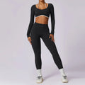 2 Pieces Women Tracksuit Yoga Set Workout Sportswear Gym Clothing Fitness Long Sleeve Crop Top High Waist Leggings Sports Suits