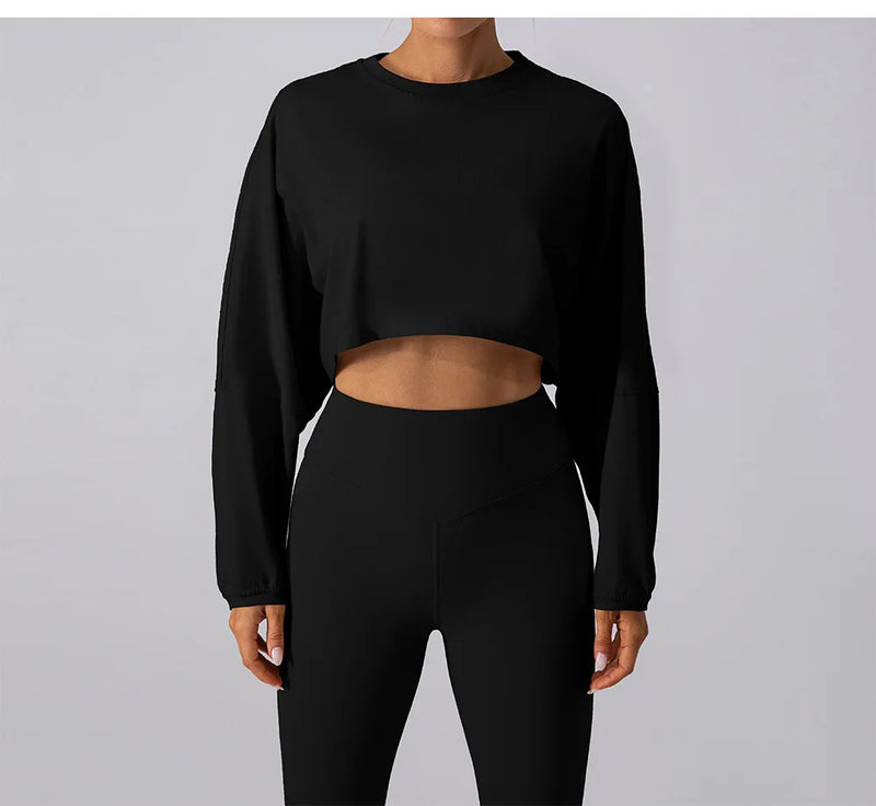 Women Sports Crop Top Long Sleeve T-Shirts Yoga Loose Tops Gym Clothing Outdoor Fitness Running Yoga Shirts Workout Clothes