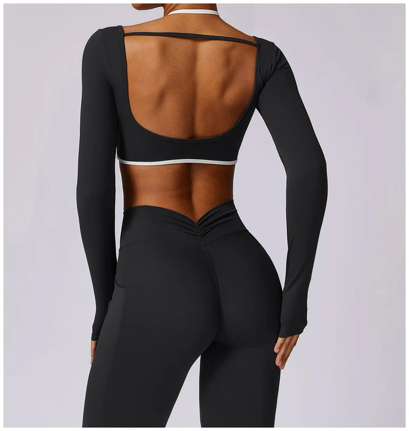 2 Pieces Women Tracksuit Yoga Set Workout Sportswear Gym Clothing Fitness Long Sleeve Crop Top High Waist Leggings Sports Suits