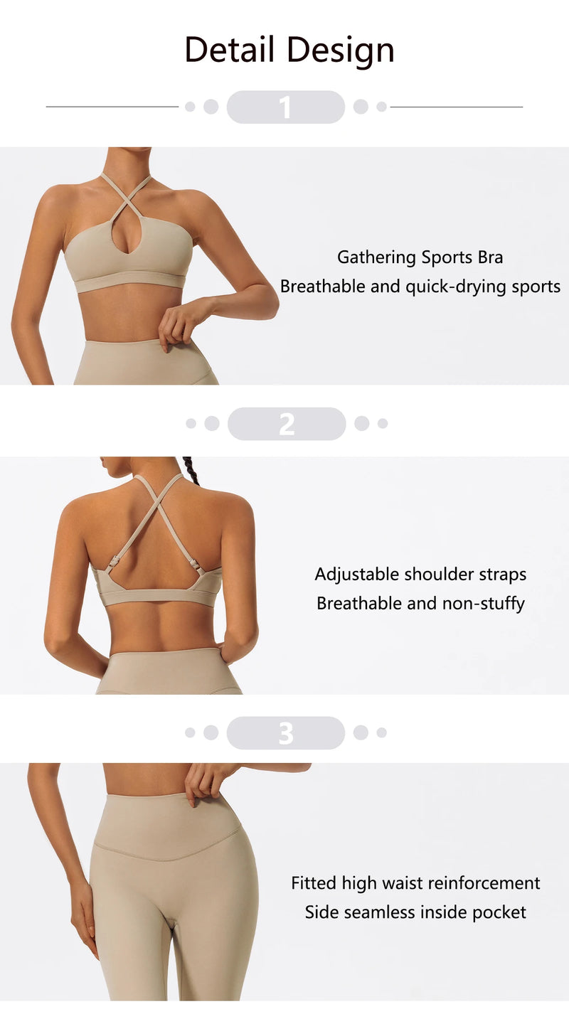 Ctenkevet Two-Piece Women's Sports Set Chest Crossover Yoga Clothes Female Gym Bandeau Sports Bra Suits Sport Outfit For Woman