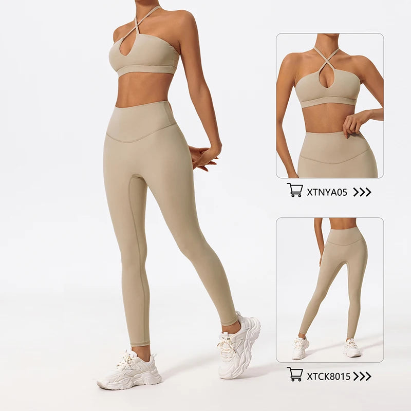 Ctenkevet Two-Piece Women's Sports Set Chest Crossover Yoga Clothes Female Gym Bandeau Sports Bra Suits Sport Outfit For Woman