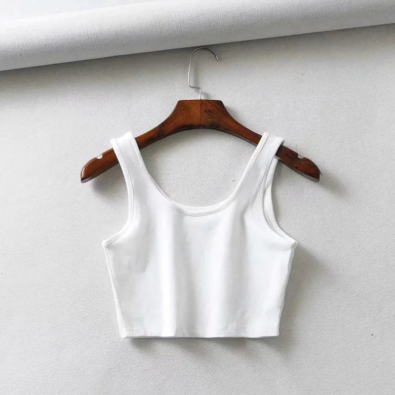 sexy women summer crop tops sleeveless short cotton u collar knitted bar