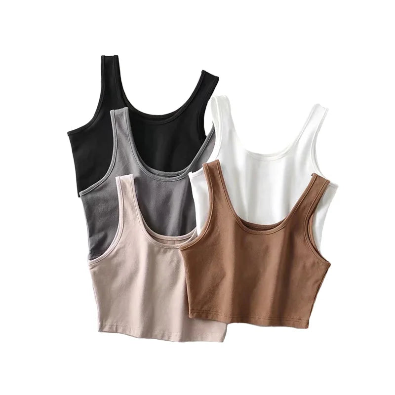 sexy women summer crop tops sleeveless short cotton u collar knitted bar