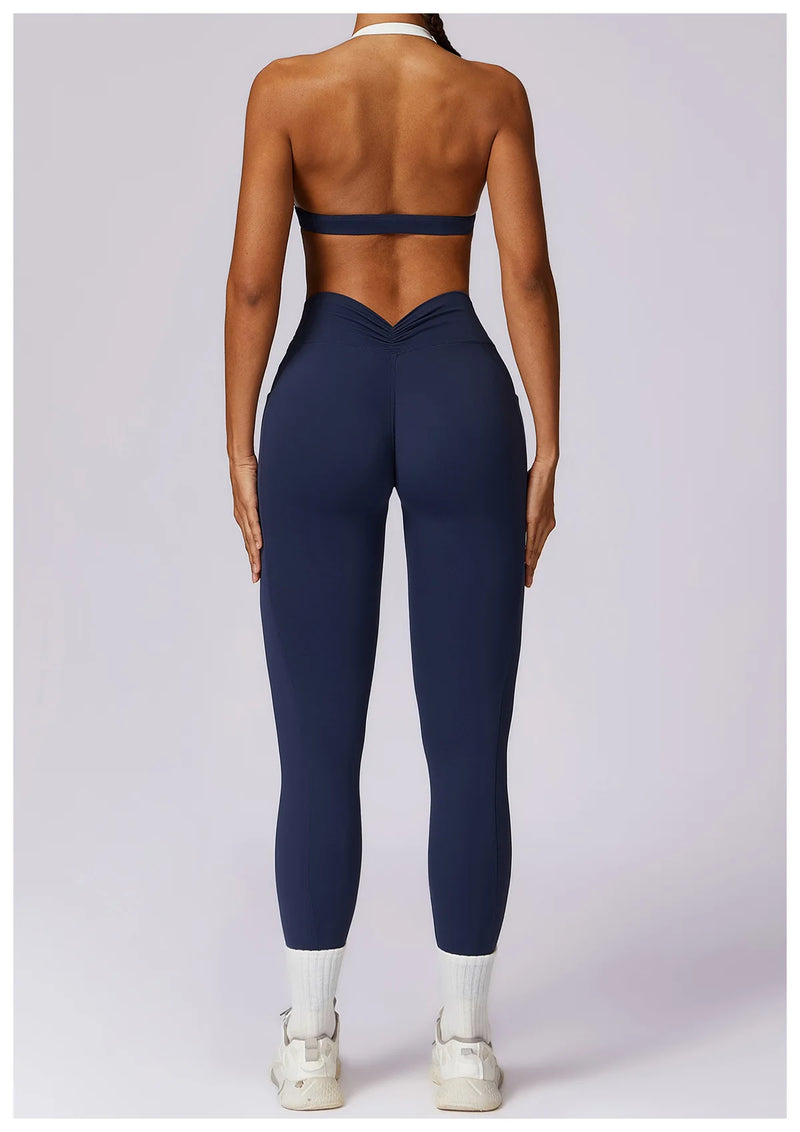 2 Pieces Women Tracksuit Yoga Set Workout Sportswear Gym Clothing Fitness Long Sleeve Crop Top High Waist Leggings Sports Suits