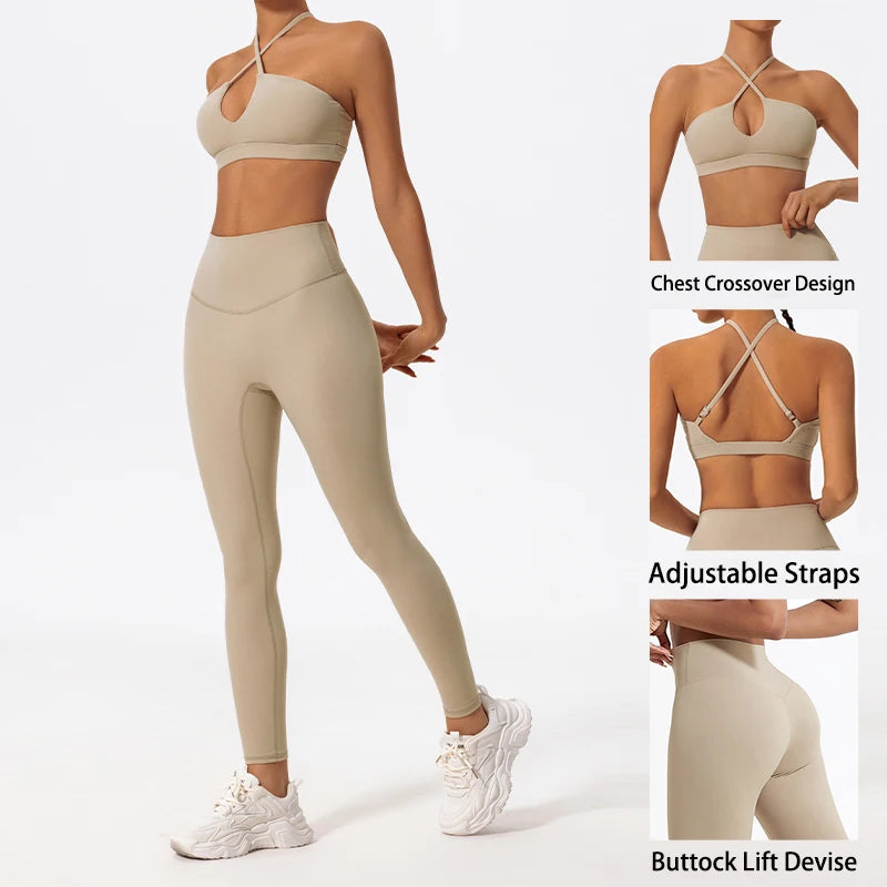 Ctenkevet Two-Piece Women's Sports Set Chest Crossover Yoga Clothes Female Gym Bandeau Sports Bra Suits Sport Outfit For Woman